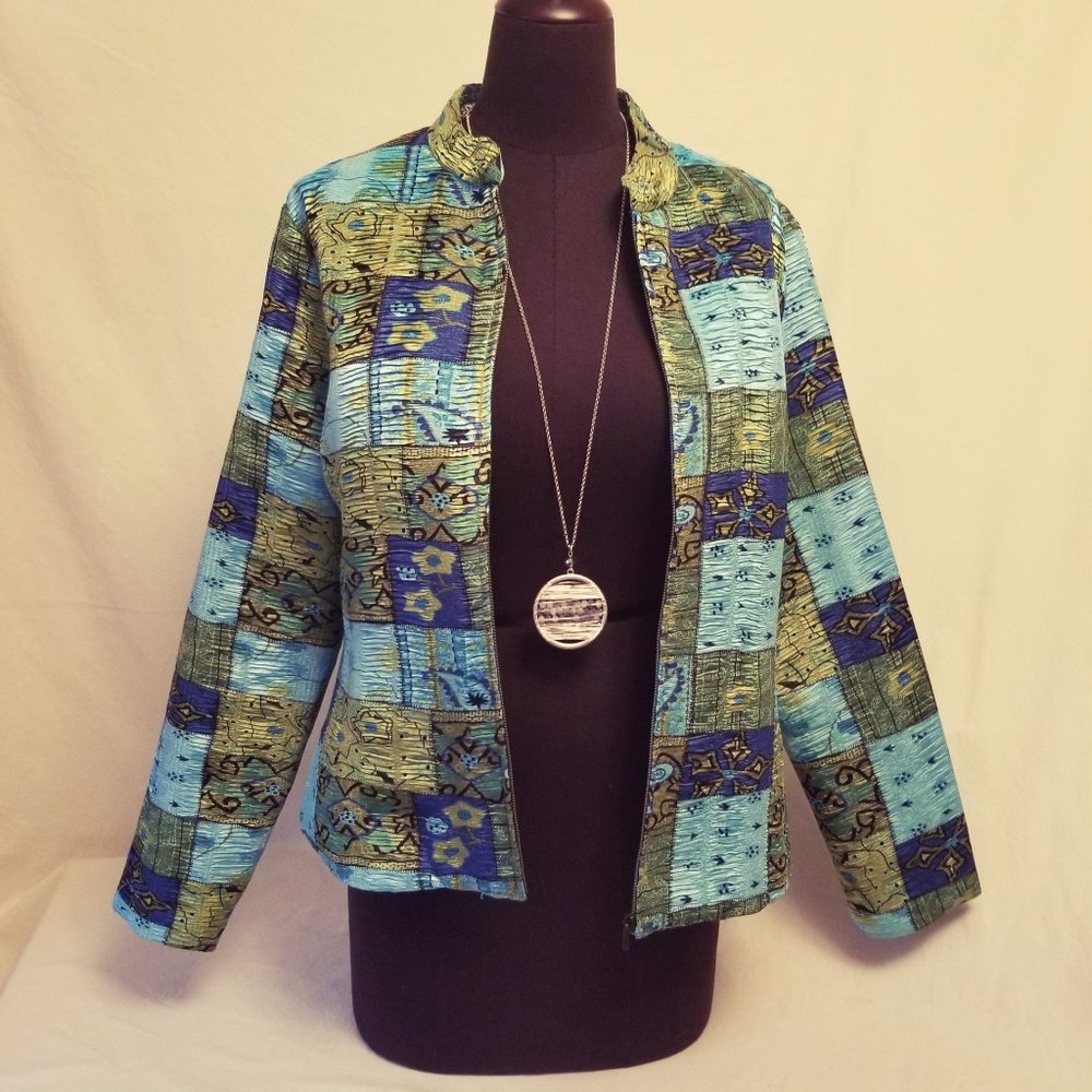 Analogy patchwork aqua green blue jacket